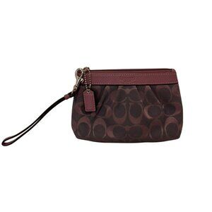Coach Burgundy Signature Canvas Wristlet Clutch Bag Zip Closure & Leather Strap